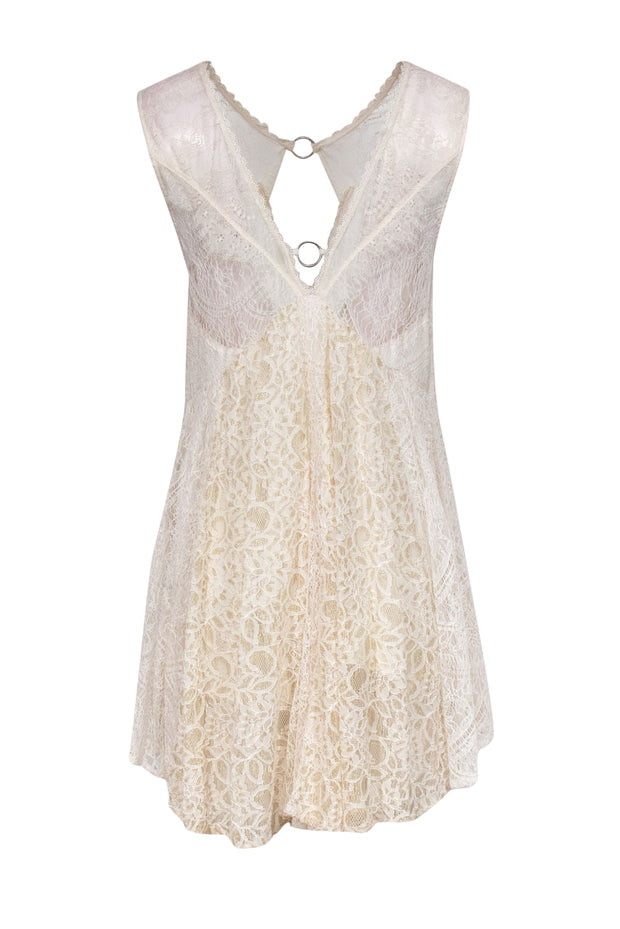 Current Boutique-Free People - Ivory Lace Empire Waist Sleeveless Mini Dress Sz M