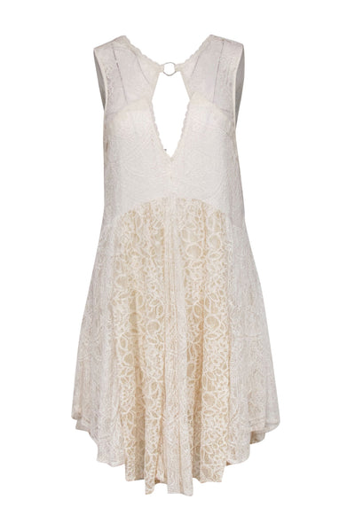 Current Boutique-Free People - Ivory Lace Empire Waist Sleeveless Mini Dress Sz M