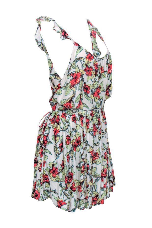 Current Boutique-Free People - Ivory Tropical Floral Print Sleeveless Fit & Flare Dress Sz M