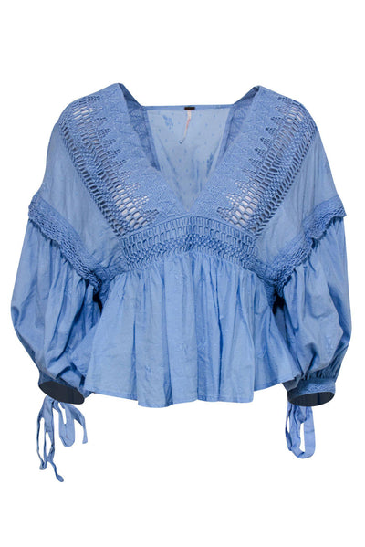 Current Boutique-Free People - Light Blue Cotton Cropped Ruffle Top Sz S