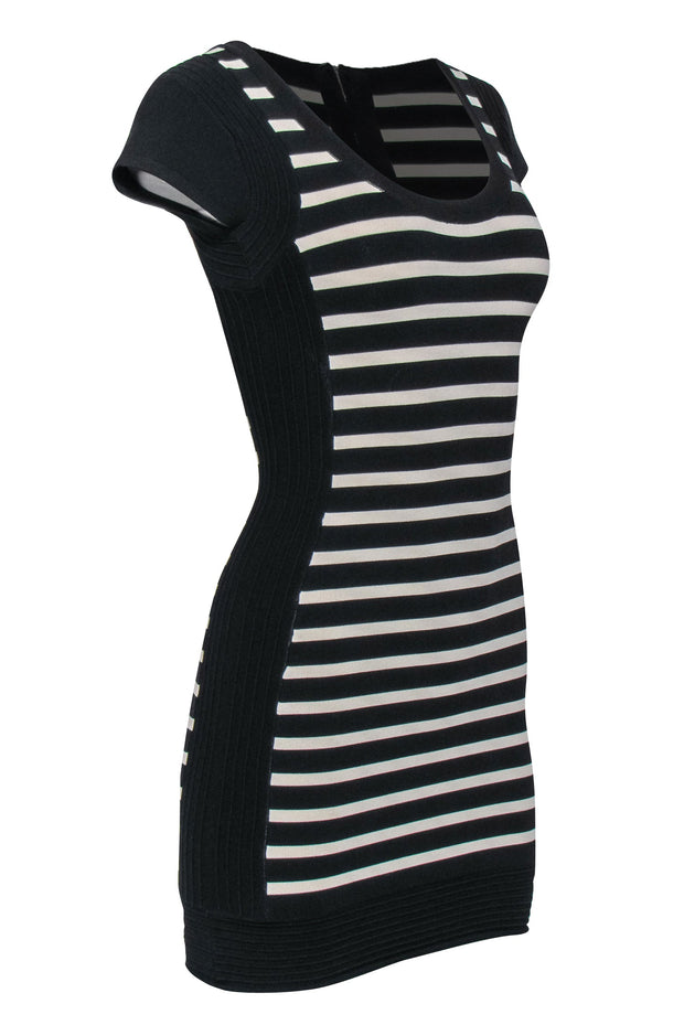 Current Boutique-French Connection - Black & White Striped Cap Sleeve Bodycon Dress Sz 2