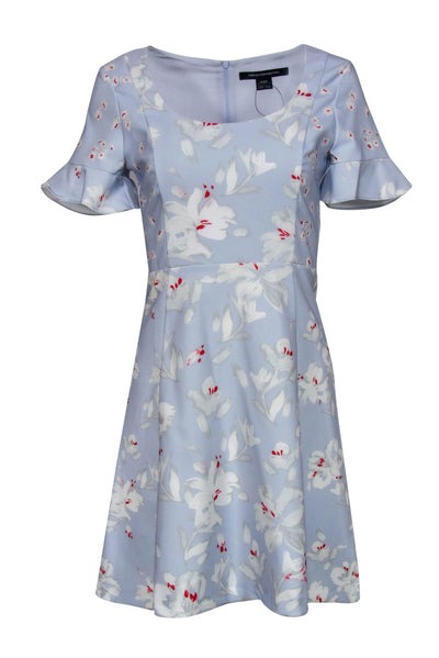 Current Boutique-French Connection - Light Blue Floral Print Short Sleeve Sheath Dress Sz 4