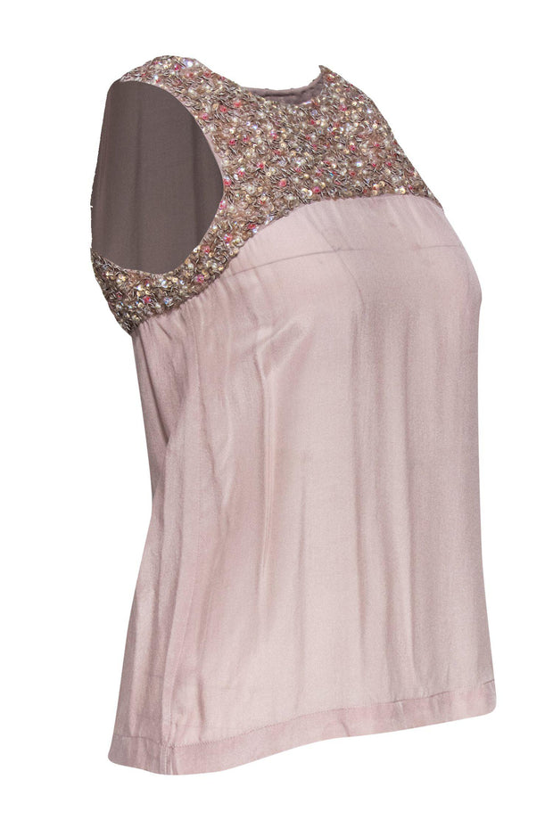Current Boutique-French Connection - Pink Sequined Silk Tank Sz S