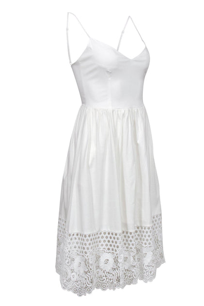 French Connection - White Sleeveless Fit & Flare Midi Dress w/ Lace Hem Sz 2