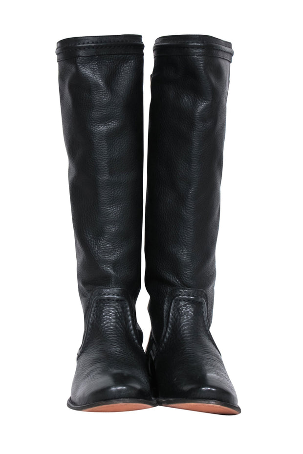 Current Boutique-Frye - Black Pebbled Leather Calf High "Paige Trapunto" Boots Sz 7.5