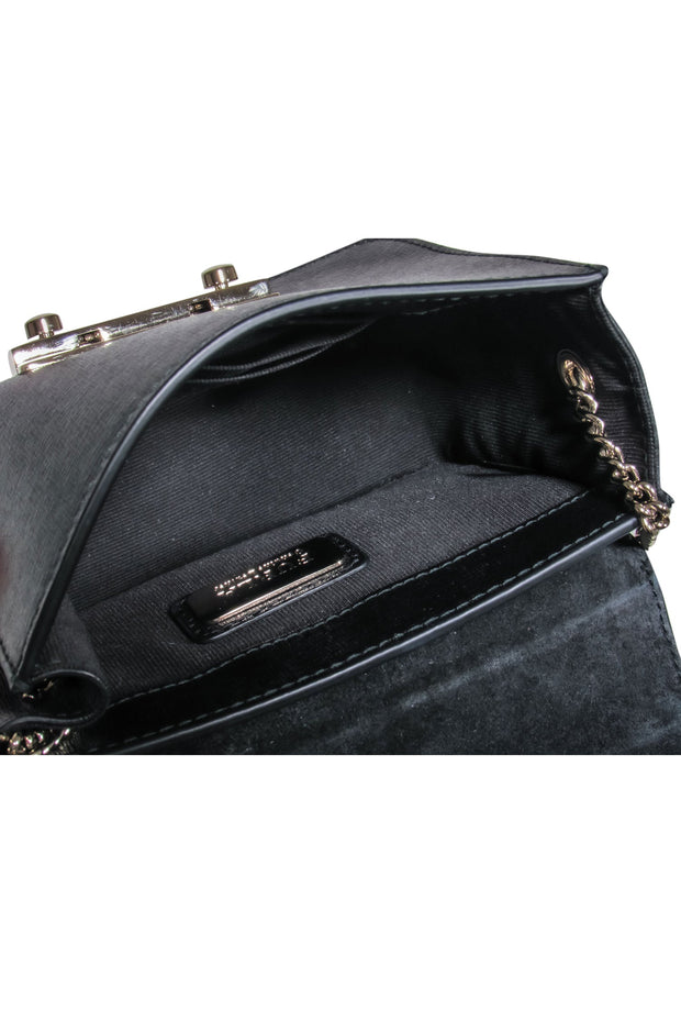 Current Boutique-Furla - Black Textured Leather Mini Crossbody Bag w/ Chain Strap