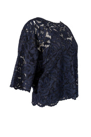 Current Boutique-Gerard Darel - Blue Lace Overlay 3/4 Sleeve Top Sz 8