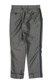 Current Boutique-Giambatista Valli - Metallic Gray Cuffed Trousers w/ Ribbon Trim Sz XS
