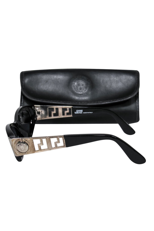 Current Boutique-Gianni Versace - Black Oval Sunglasses w/ Silver Medusa Design