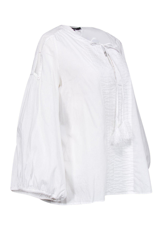 Current Boutique-Givenchy - White Cotton Pintuck Peasant Blouse Sz 10