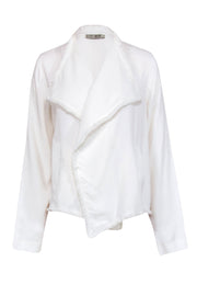 Current Boutique-Go Silk - Off White Silk Open Front Jacket w/ Fringe Sz M