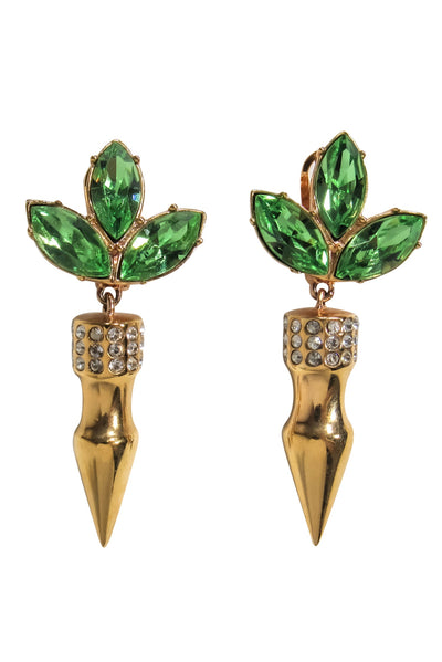 Current Boutique-Gold & Green Jeweled Dangle Earrings