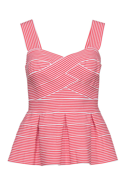Current Boutique-HD in Paris - Red & White Striped Peplum Bandage Top Sz S