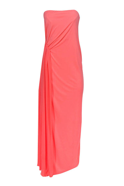 Current Boutique-Halston Heritage - Neon Coral Strapless Ruched Gown Sz 4