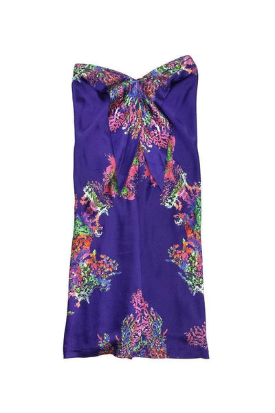 Current Boutique-Halston Heritage - Purple Floral Silk Strapless Dress Sz 4