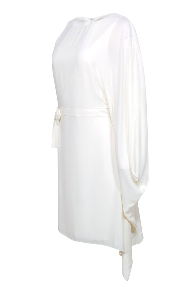 Current Boutique-Halston - White Sheath Dress w/ Draped Sleeve Sz 10