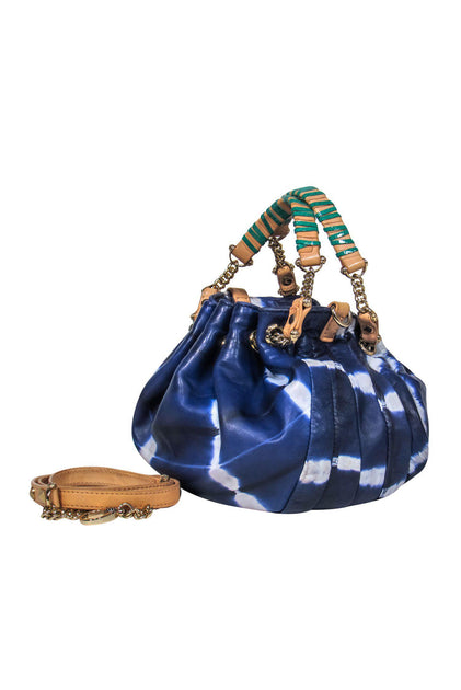 Henri Bendel - Small Blue Tie Dye Leather Bucket Bag w/ Green Trim –  Current Boutique