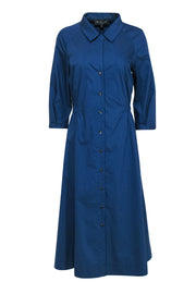 Current Boutique-Hilton Hollis - Blue Cotton Blend Collared Button-Up Maxi Dress Sz L