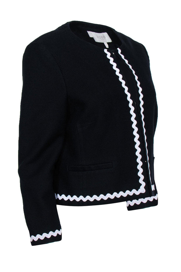 Current Boutique-Hobbs - Black Woven Cropped Jacket w/ Wavy Trim Sz 12
