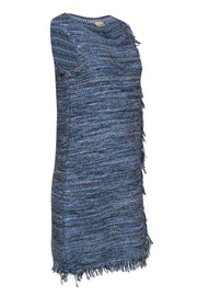 Current Boutique-Holding Horses - Blue & Gray Woven Tweed Shift Dress w/ Fringe Sz S