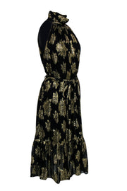 Current Boutique-IRO - Black & Gold Metallic Floral Print Sleeveless Belted Maxi Dress Sz 8