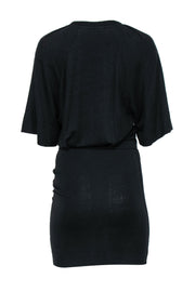 Current Boutique-IRO - Black Short Sleeve Ruched Linen Sweatshirt Dress Sz S