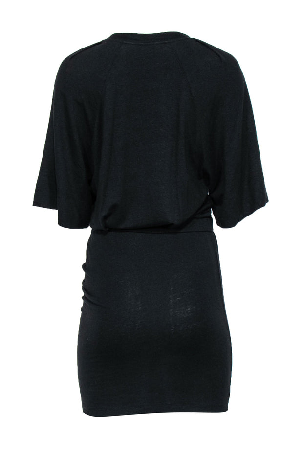 Current Boutique-IRO - Black Short Sleeve Ruched Linen Sweatshirt Dress Sz S