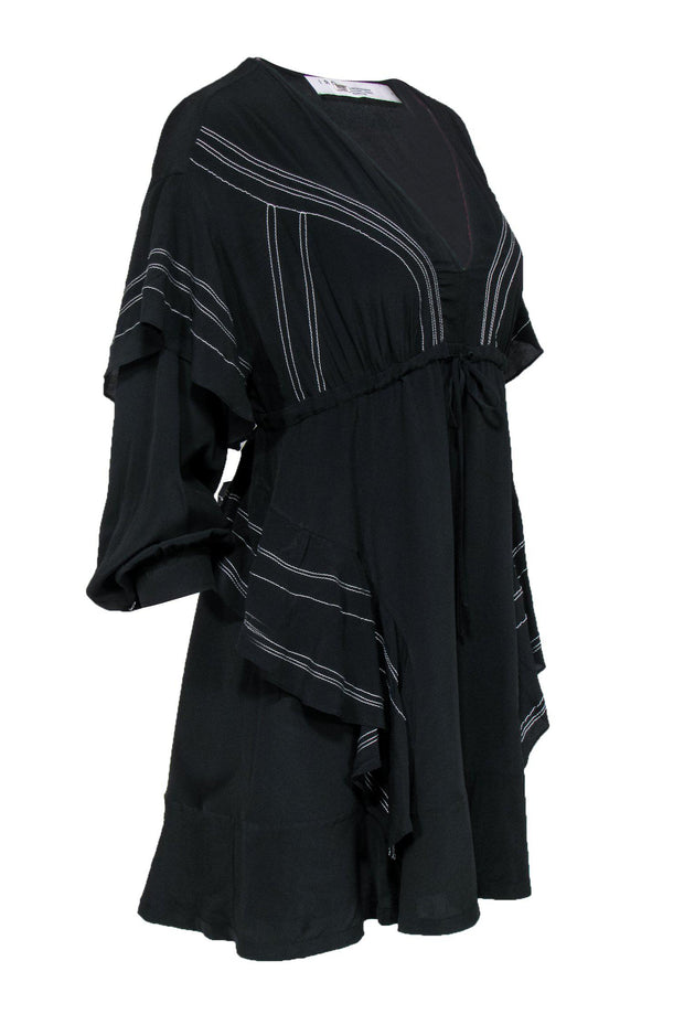 Current Boutique-IRO - Black Silk Sheath Dress w/ White Stitching Sz 4