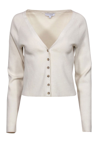 Current Boutique-Intermix - Cream Ribbed Button-Up Cardigan Sz XL