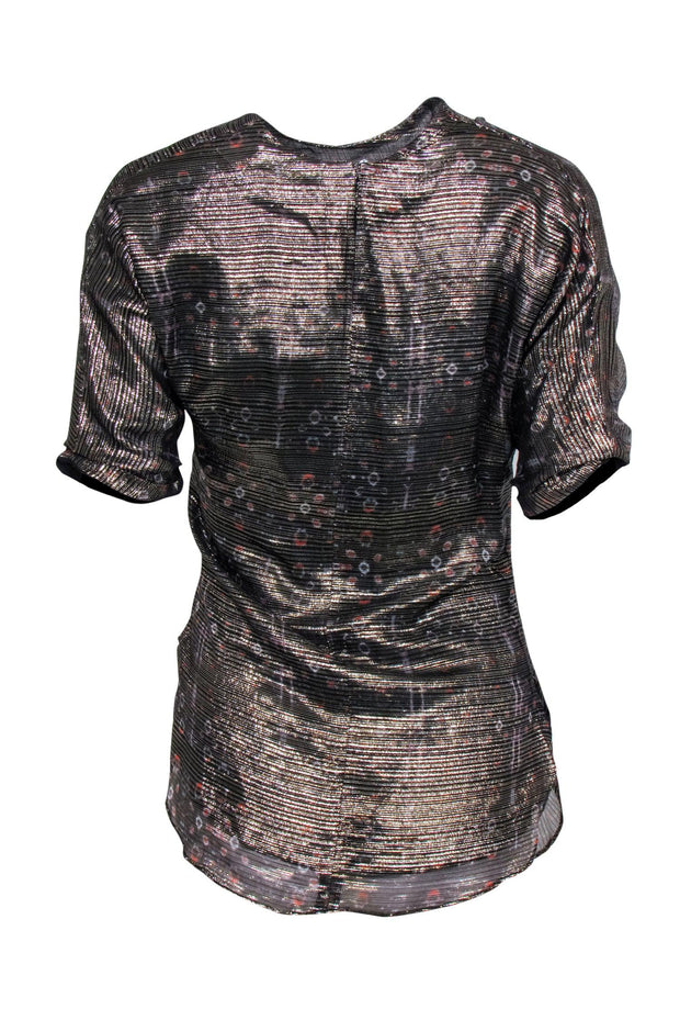 Current Boutique-Isabel Marant - Black & Gold Striped Patterned Three Quarter Sleeve Blouse Sz 8