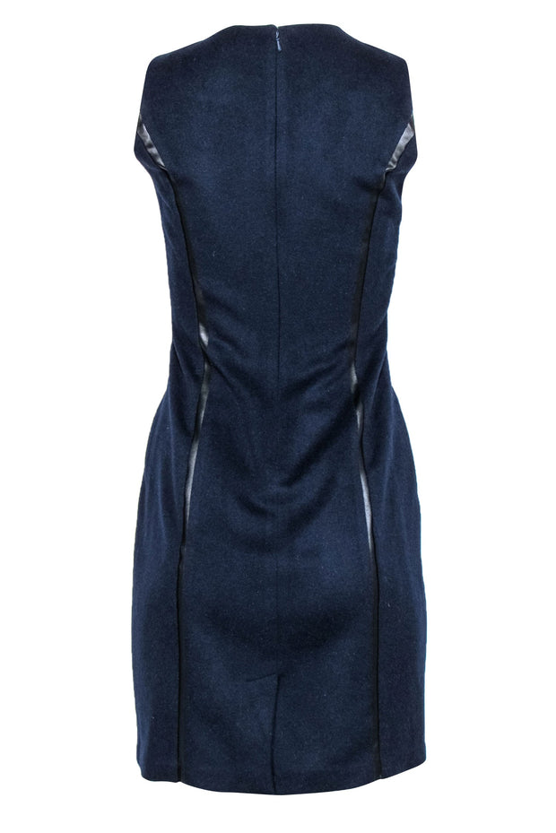 Current Boutique-J. McLaughlin - Navy Sleeveless Wool Blend Dress w/ Faux Leather Trim Sz 4