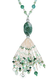 Current Boutique-Jade & Pearl Carved Tassel Necklace