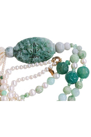 Current Boutique-Jade & Pearl Carved Tassel Necklace