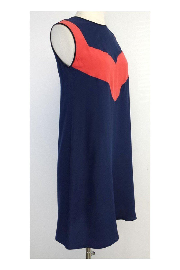 Current Boutique-Jason Wu - Navy & Coral Silk Sleeveless Trapeze Dress Sz XS