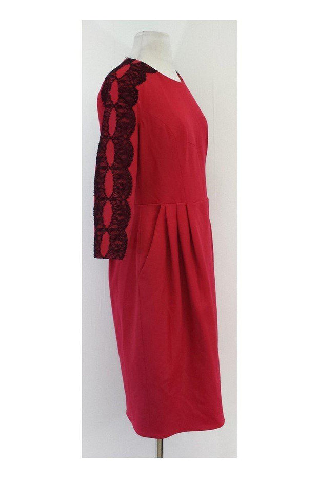 Current Boutique-Jason Wu - Red & Black Lace Wool Open Back Dress Sz 8
