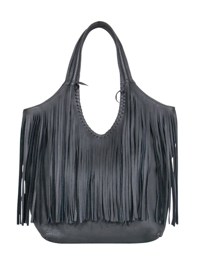 Current Boutique-Jennifer Haley – Dark Grey Fringe Leather Shoulder Bag