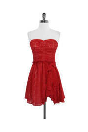 Current Boutique-Jill Stuart - Red Lace Cotton Blend Strapless Dress Sz 4