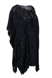 Current Boutique-Johnny Was - Black Eyelet Caftan-Style Top w/ Scallop Hem Sz 1X