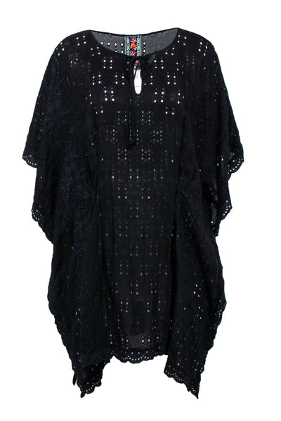Current Boutique-Johnny Was - Black Eyelet Caftan-Style Top w/ Scallop Hem Sz 1X