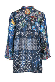 Current Boutique-Johnny Was - Blue Mixed Print Long Sleeve Tunic Top Sz XS
