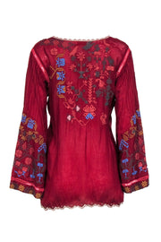 Current Boutique-Johnny Was - Brick Red Blouse w/ Multicolored Embroidery Sz S
