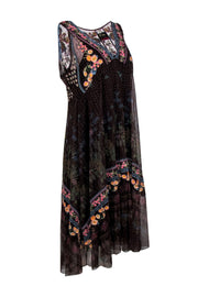 Current Boutique-Johnny Was - Brown Floral Print Mesh Embroidered Maxi Dress Sz 10