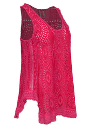 Current Boutique-Johnny Was - Hot Pink Eyelet & Embroidered Tank Sz S
