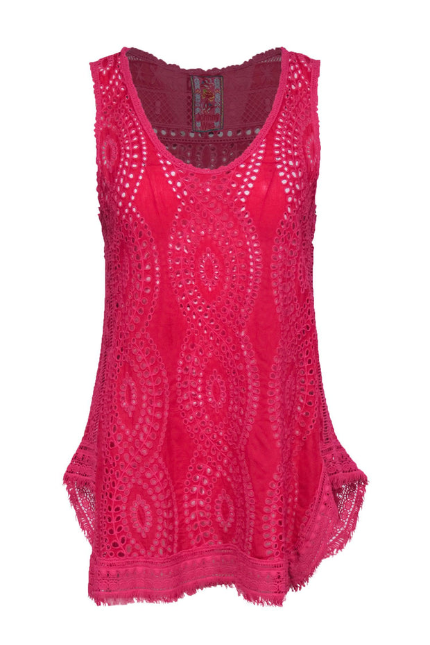 Current Boutique-Johnny Was - Hot Pink Eyelet & Embroidered Tank Sz S