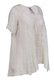 Current Boutique-Johnny Was - Ivory High-Low Eyelet Lace Tunic-Style Top Sz OS