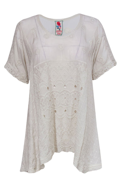 Current Boutique-Johnny Was - Ivory High-Low Eyelet Lace Tunic-Style Top Sz OS