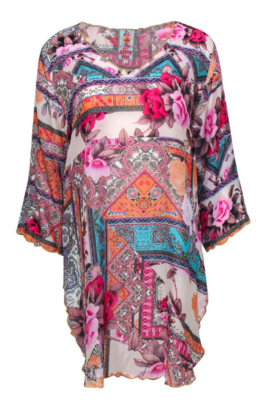 Current Boutique-Johnny Was - Multicolor Floral & Bohemian Print Embroidered Tunic Sz M