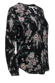 Current Boutique-Joie - Black Floral Print Long Sleeve Silk Blouse Sz XS