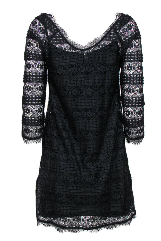 Current Boutique-Joie - Black Lace Three-Quarter Sleeve Shift Dress Sz S