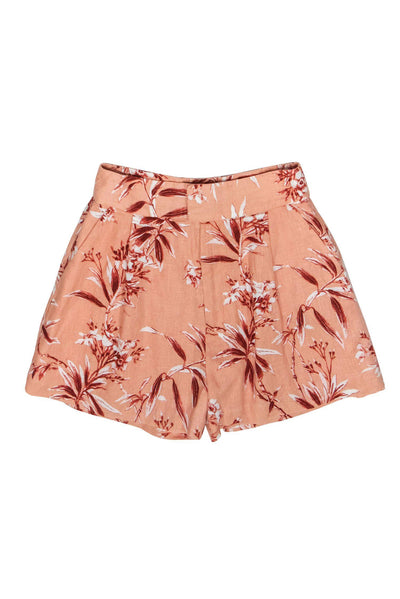 Current Boutique-Joie - Blush Tropical Floral Print High Waisted Linen Shorts Sz 6